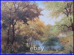Summer trees and flowers meadow art. Original landscape oil painting on canvas