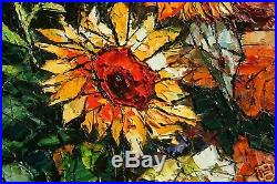 Sunflowers Floral Still Life Original Oil Painting Palette Knife Andre Dluhos