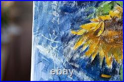 Sunflowers with Blue ORIGINAL Oil on Canvas Painting Impressionist Flowers 24