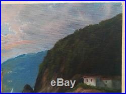 Sunset Amalfi Coast Fishing & Row Boats Signed Original Oil Painting On Canvas