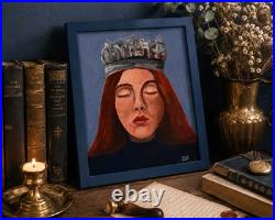 Surreal Crowned Woman Portrait Painting Framed Hand Painted 11x14 Art