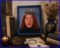 Surreal Crowned Woman Portrait Painting Framed Hand Painted 11x14 Art