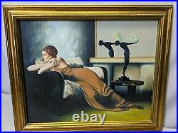Susan Smith Art Deco Flapper Girl Oil On Canvas Painting withGilt Frame Nice