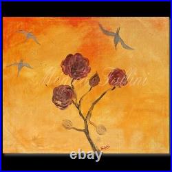 Swallows and Roses painting on canvas 20 x 16 inches original art
