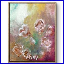 TITA PAINTZ Vintage White Roses Flowers Sand Hand Painted Wall Art 8x10 Canvas