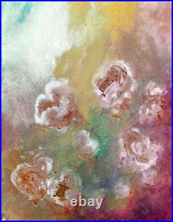 TITA PAINTZ Vintage White Roses Flowers Sand Hand Painted Wall Art 8x10 Canvas
