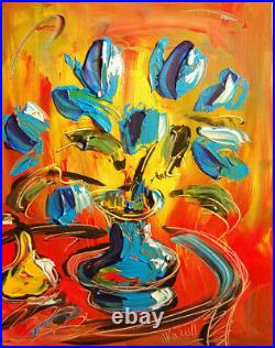 TULIPS POP ART ORIGINAL OIL Painting Stretched IMPRESSIONIST KAZAV