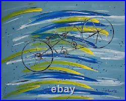 Tandem Bicycle Painting on canvas One Of Kind Original Art Signed by Artist