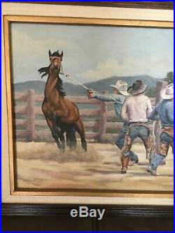 Terry Wester Original Oil On Canvas Painting, Mustang, Cowboys Horses, Wild West