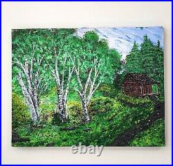 The Cabin Original Art, Country Landscape, Acrylic Painting on Canvas Signed