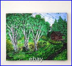 The Cabin Original Art, Country Landscape, Acrylic Painting on Canvas Signed
