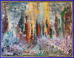 The City, 21.5x16.5, Oil Painting Original Framed, Signed Art, Artist