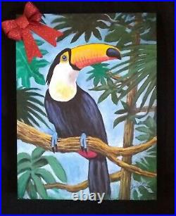 Tucan pet bird painting tropical gift original artist acrylic on canvas