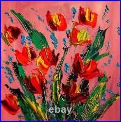 Tulips On Pink Impressionist Large Original Canvas Painting Firth