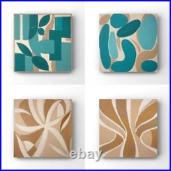 Turquoise Beige Brown Abstract Art Set Of 4 Original Oil Painting On Canvas 16