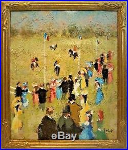 URBAIN HUCHET Listed FRENCH Artist Sd ORIGINAL Oil on Canvas HORSE RACE Scene