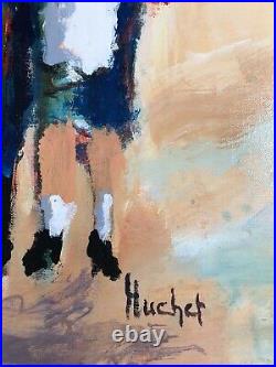 Urbain Huchet, original oil on canvas titled Cafe Du Cheval Blanc, Unframed