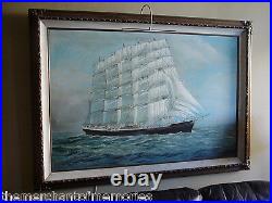 VINTAGE 1890's Museum Framed Oil Painting Ship at Sea-FREDERICK FALKNER