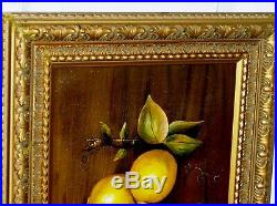 VINTAGE Original Cagle Oil Canvas Painting Lemons on Brench Still Life in Room