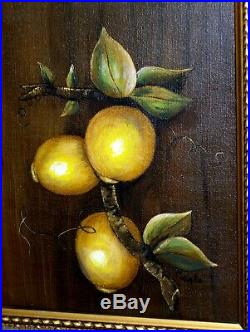 VINTAGE Original Cagle Oil Canvas Painting Lemons on Brench Still Life in Room