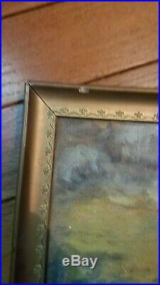 VINTAGE antique original oil painting on canvas framed landscape field scene