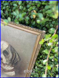 VTG Oil Painting Dog Portrait on Canvas Antique Gilt Frame 18x13 Unsigned
