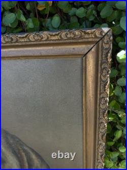 VTG Oil Painting Dog Portrait on Canvas Antique Gilt Frame 18x13 Unsigned