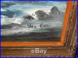 Van Gores Huge Original Oil On Canvas Seascape Painting California Artist