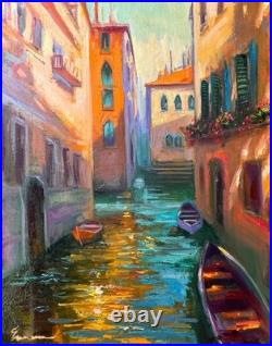 Venice Painting Original Impressionism Art Italy Canal Oil on Canvas Artwork
