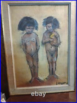 Ventage Painting 19x26 frame hand painted art brewer 61 Really Nice Old Painting
