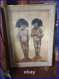 Ventage Painting 19x26 frame hand painted art brewer 61 Really Nice Old Painting