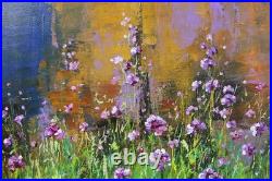 Vibrant field of purple wildflowers 24x36 original oil on canvas Impressionism