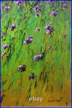 Vibrant field of purple wildflowers 24x36 original oil on canvas Impressionism