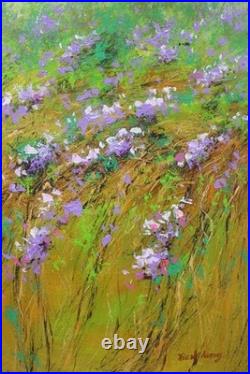 Vibrant field of purple wildflowers 24x36 original oil on canvas Impressionism