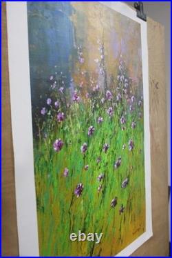 Vibrant field of purple wildflowers 24x36 original oil on canvas Impressionism