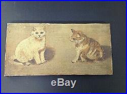 Victorian oil on canvas Naive Studies of kittens Charming original paintings