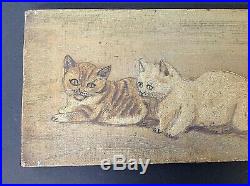 Victorian oil on canvas Naive Studies of kittens Charming original paintings