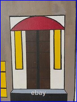 Vintage 70s Geometric Shapes Entryway Modern Art Painting Wall Hanging Signed