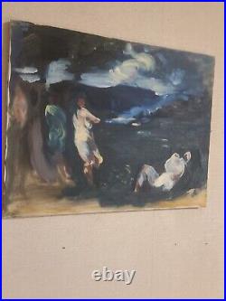 Vintage Abstract Painting Expressionist Acrylic /Canvas Like woman/Nude/Forest