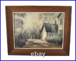 Vintage Black And White Oil Painting On Canvas Signed Doris Kanarsh