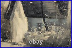 Vintage Black And White Oil Painting On Canvas Signed Doris Kanarsh