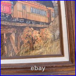 Vintage C. Carson Signed Oil Painting Steam Train Locomotive Wood Frame 12x16