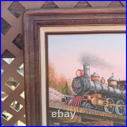 Vintage C. Carson Signed Oil Painting Steam Train Locomotive Wood Frame 12x16