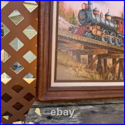 Vintage C. Carson Signed Oil Painting Steam Train Locomotive Wood Frame 12x16