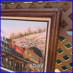 Vintage C. Carson Signed Oil Painting Steam Train Locomotive Wood Frame 12x16