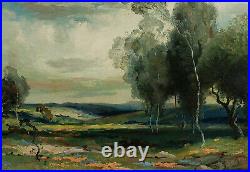Vintage California Impressionist Landscape Oil Painting Poppies Wildflowers Tree