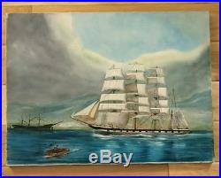 Vintage Captain Lars Original Maritime Oil Painting On Canvas Unsigned L