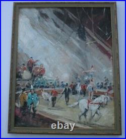 Vintage Circus Painting Signed Mystery Artist Impressionist Acrobat Horses Show