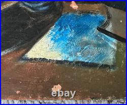 Vintage Clown Library Books Oil Painting Modern Art Wall Hanging Unknown Artist