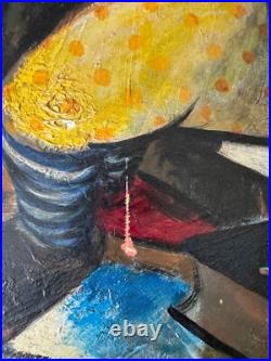 Vintage Clown Library Books Oil Painting Modern Art Wall Hanging Unknown Artist